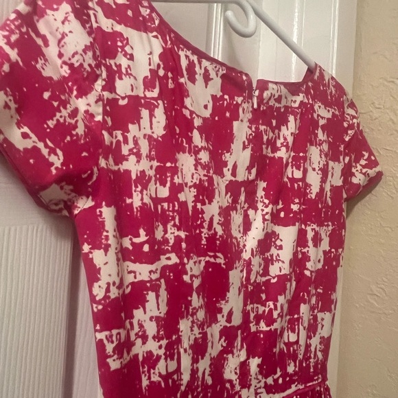 Oscar de la Renta Abstract Pink + White Print Knee-Length Cotton Dress Sz 2 EUC - Picture 8 of 11